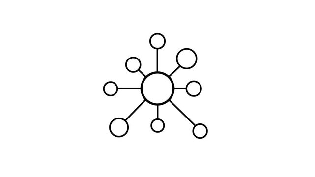 Animated network connection icon with central node and linked points. Perfect for technology, communication, data exchange, cloud computing, digital infrastructure, internet systems,