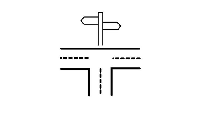 Abstract white line animated road junction crossroad intersection with directional arrow signpost describing corporate career planning, strategic choice,GPS road-map direction, and travel guide.
