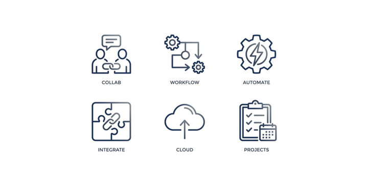 SaaS Platform UI Outline Icons for Workflow and Collaboration Systems
