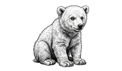 Hand Drawn Polar Bear Cub Vector Illustration Black and White Wildlife Sketch Isolated on White Background © MstKamrun