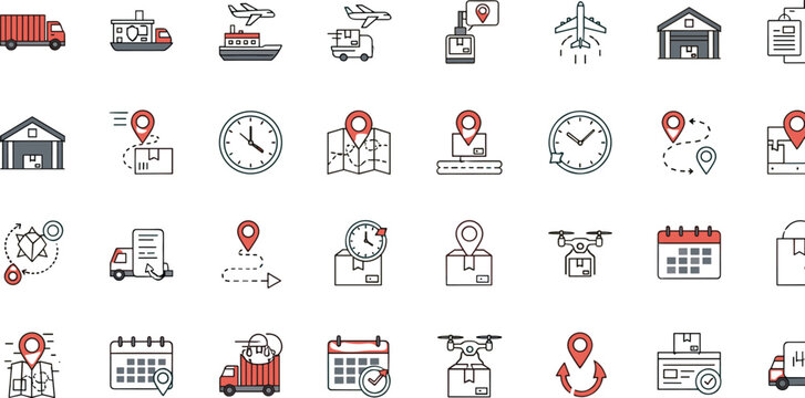Flat icons set of logistics and delivery services