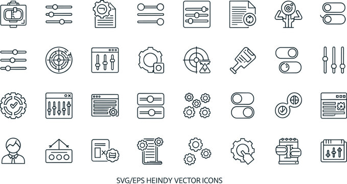 Flat line icons set of tools and industrial equipment