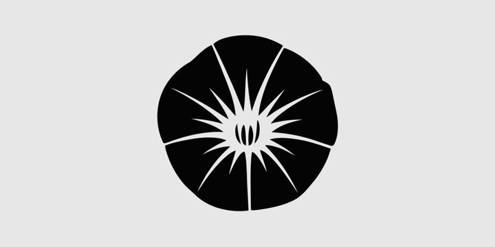 Black Silhouette of a Morning Glory Flower Head on a Light Gray Background