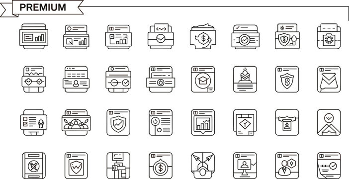 Flat premium icons set of business and technology documents
