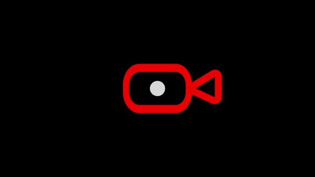 Camera recording icon with flashing red white dot, video record interface symbol with video 4k animation.