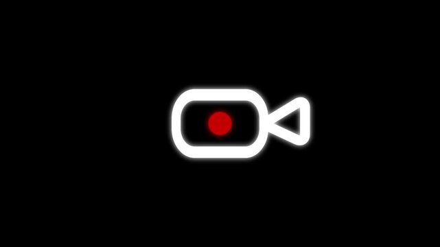 Camera recording icon with flashing red white dot, video record interface symbol with video 4k animation.