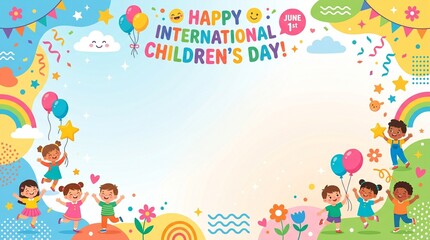 Fototapeta premium Happy international childrens day celebration poster design