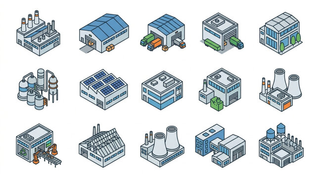 Collection of Industrial and Commercial Buildings Made with LEGO Bricks