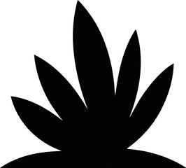Naklejka premium Black Silhouette of a Stylized Leafy Plant Emerging from a Curved Base on a White Background