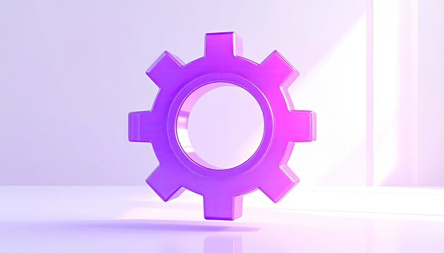 Abstract 3D Render of a Purple Gear Symbol with Soft Lighting.
