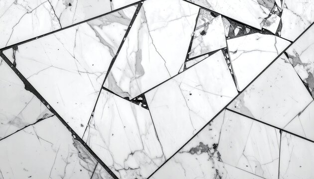 Abstract Geometric Pattern of Cracked White Marble Tiles.