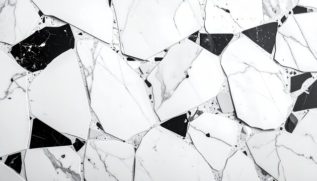 Abstract Black and White Marble Terrazzo Pattern Background.