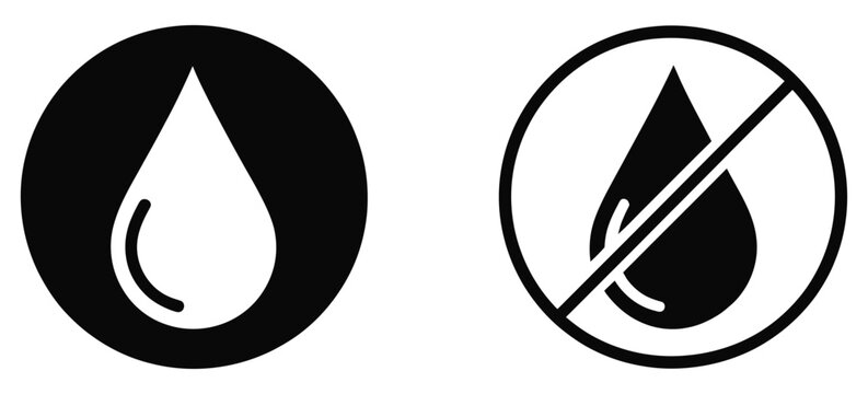 Water drop circular icon set, fluid droplet shapes in round frame design, minimal vector illustration for water and purity concepts.