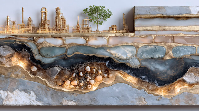 2025 World Environment Day Theme Poster, Geological Section Plastic Fossil Stratum, Ancient Rock Industrial Mark, New Plant Layer Growth, Plastic Pollution Control Popular Science Material