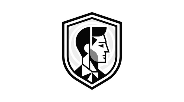 Modern Shield Emblem with Stylized Man's Profile in Geometric Style