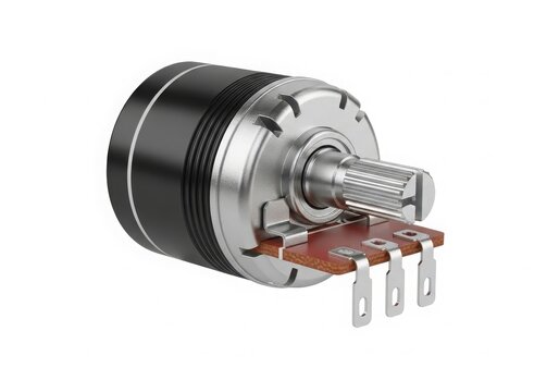 Close-up of black potentiometer with metal shaft