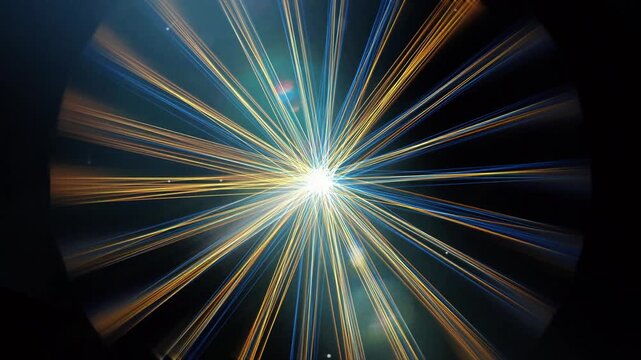 Light Energy Burst with Blue and Yellow Rays Creating an Abstract Dynamic Animation. 4k Video