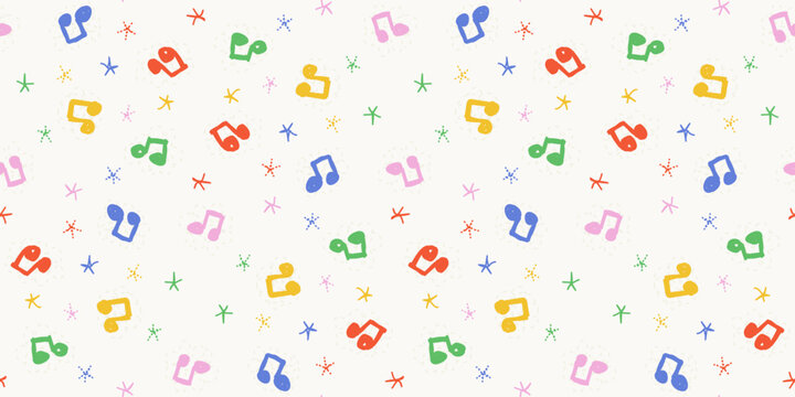 Seamless music note vector pattern background with colorful elements
