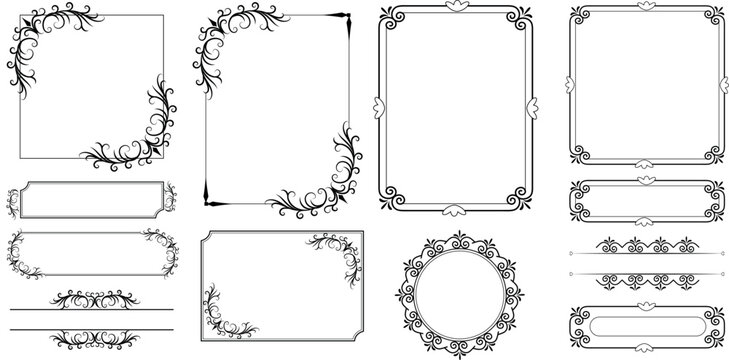 ornate decorative frame border rectangle circle vector set