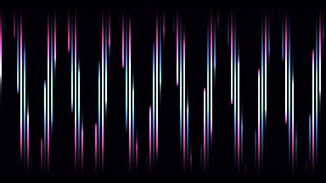 Digital Animation of Abstract Vertical Glowing Lines on a Dark Background. 4k Video
