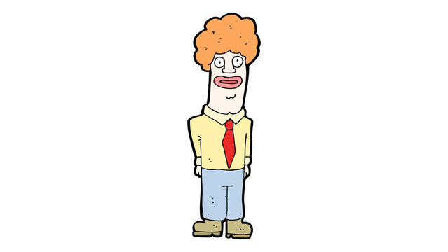 Funny cartoon man with orange curly hair and red tie isolated on transparent background
