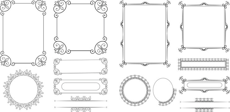 ornate decorative frame border rectangle circle vector set