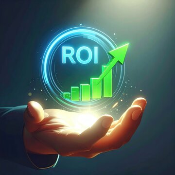 Return on Investment Growth Concept with Hand and Upward Arrow.