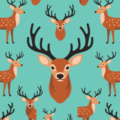 Naklejka premium Deer Head Vector Pattern Background Illustration Creative Design Template 