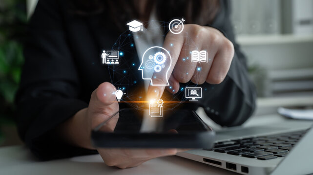 Concept of education and continuous learning. A network of e-learning resources for training, acquiring knowledge, and developing new skills for personal and professional growth. Fermion