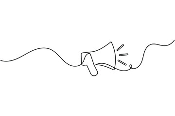 Obraz premium Megaphone continuous line art vector of speaker icon for marketing promotion