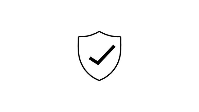 Minimalist security shield icon with check mark isolated on white background