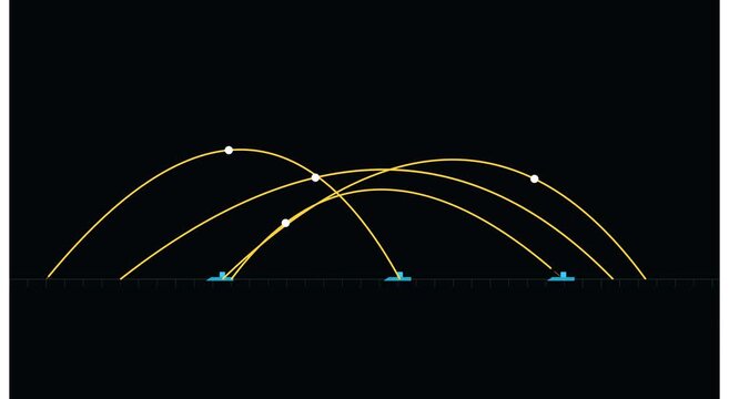 Abstract parabolic motion arcs and trajectory data animation