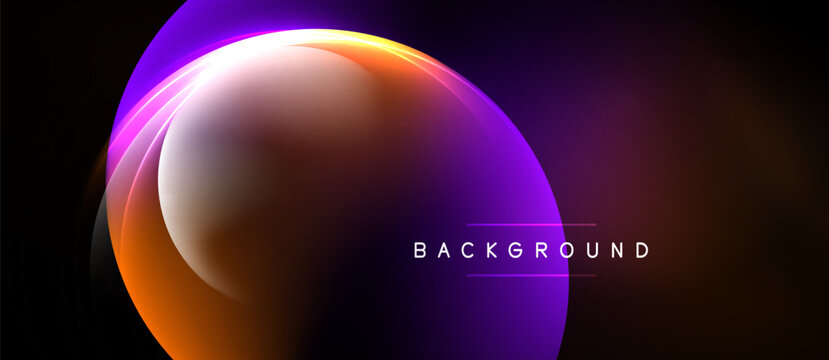 Abstract dynamic composition. Overlapping circles create vibrant gradient effect. Dark background emphasizes luminosity, modern design.
