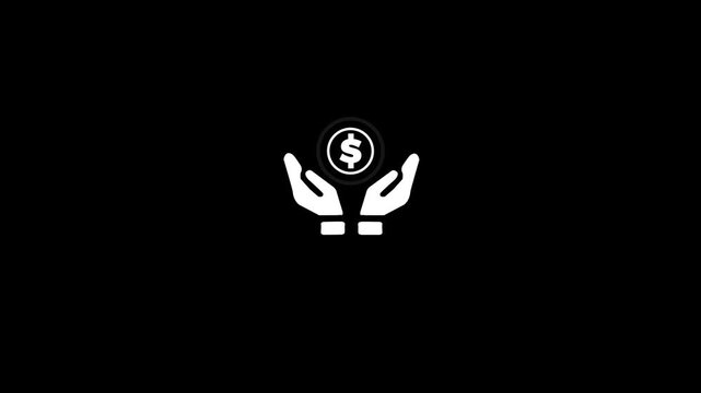 Animated hands holding a dollar coin, money saving and investment concept