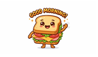Fototapeta premium Cute Smiling Good Morning Sandwich Character Vector Illustration