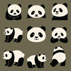 Obraz premium Vector Set Collection of Cute Panda Icons Illustration Creative Design Template 