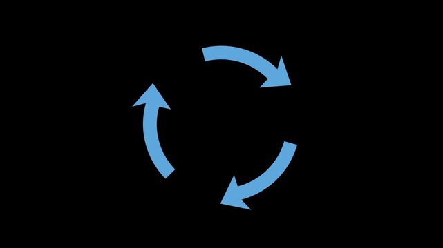 Dynamic graphic symbol with blue looping arrows indicating continuous refresh, process, and data cycle motion
