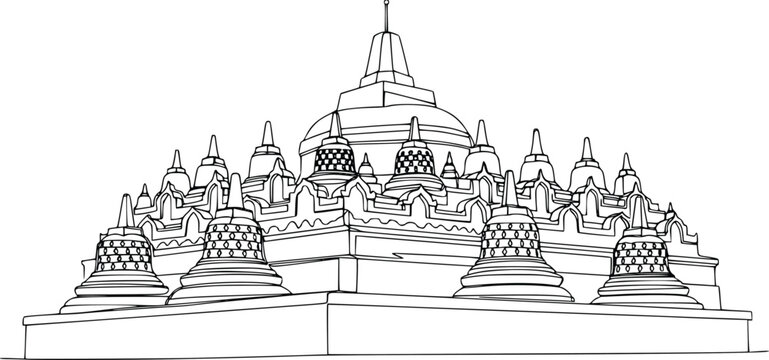 Borobudur Temple Continuous Line Drawing Vector Illustration Indonesia Landmark