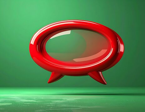 Red speech bubble on green background.