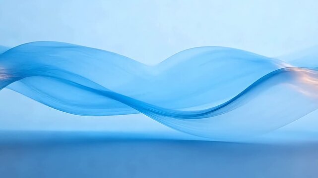 Blue translucent wavy ribbons intertwining on light background