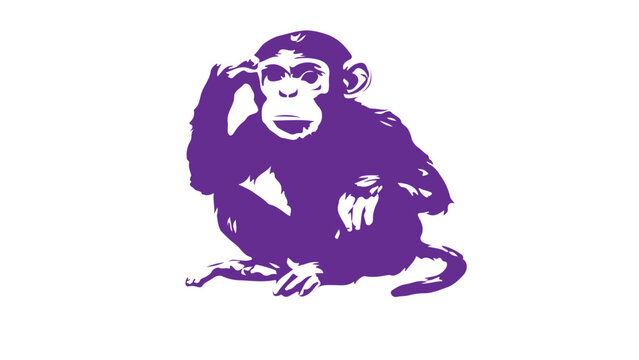 Purple Monkey Silhouette Vector Illustration Isolated on White Background