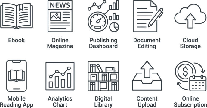 Collection of digital content and service icons