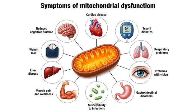 Symptoms and effects of mitochondrial dysfunction diagram