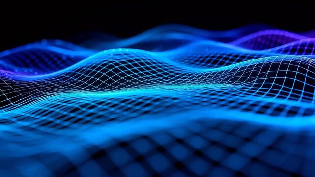 Blue and purple gradient wavy grid lines on black background