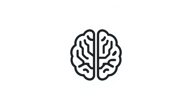 Minimalist human brain with digital circuits vector icon black and white monochrome line art