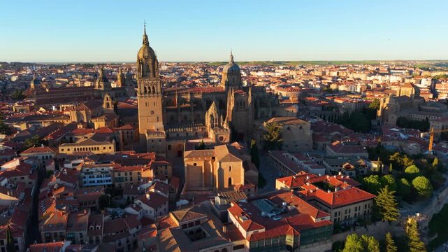 Aerial view of Famous Church In Center Of Old Beautiful Town Of Salamanca, Spain