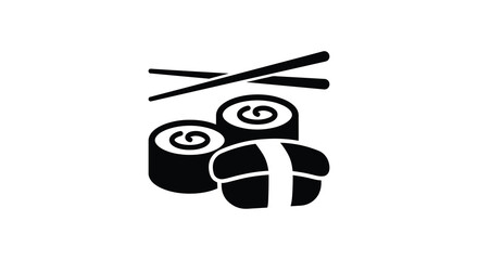 Sushi rolls with chopsticks black silhouette roll © asma