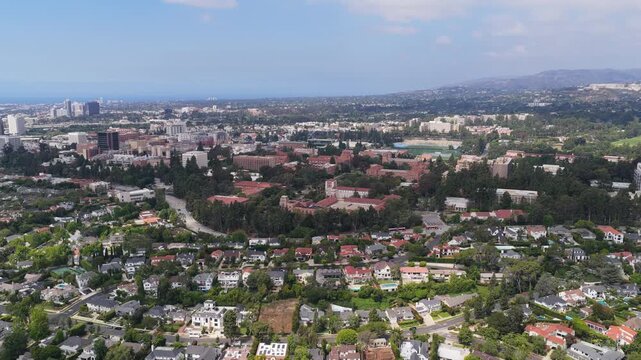 Westwood Los Angeles, California showing university of California LA campus and surrounding residential area with Century City in distance
