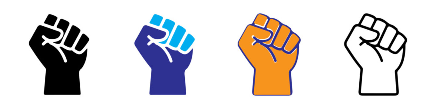 Power and protest hand icon vector illustration.  motivation themes and human rights. Strong human hand clenched in a powerful fist raised upwards. Editable stroke.