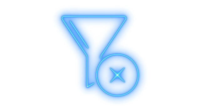 Glowing neon filter remove or clear icon isolated on transparent background. Funnel cross sign. Cancel data filtering. Web interface button. Delete sort option.